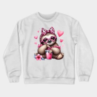 Valentine Sloth Drinking Ice Cream Crewneck Sweatshirt